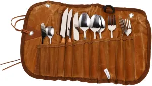 1 Set Portable Stainless Steel Utensil Set Camp Cutlery Kit with Bag Lightweight Travel Friendly Tableware for Camping Hiking and