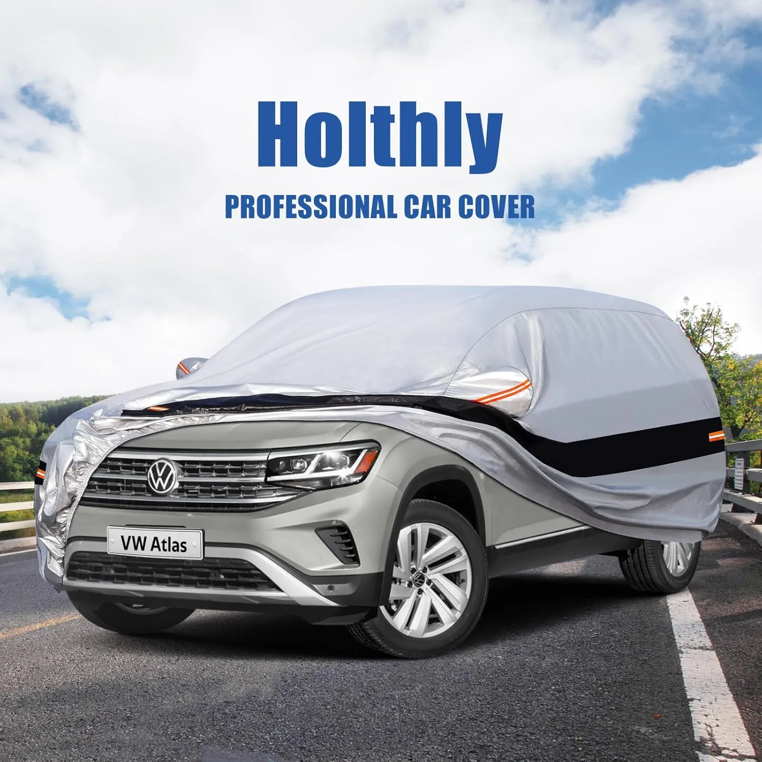 10 Layers SUV Car Cover Custom Fit for Volkswagen VW Atlas (2017-2024) Waterproof All Weather for Automobiles, Outdoor Full Cover Rain Sun UV Protection.Silver