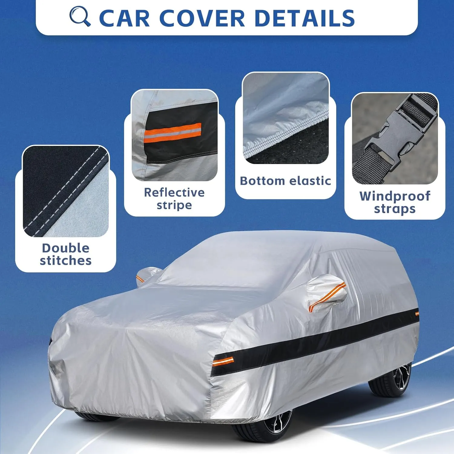 10 Layers SUV Car Cover Custom Fit for Volkswagen VW Atlas (2017-2024) Waterproof All Weather for Automobiles, Outdoor Full Cover Rain Sun UV Protection.Silver