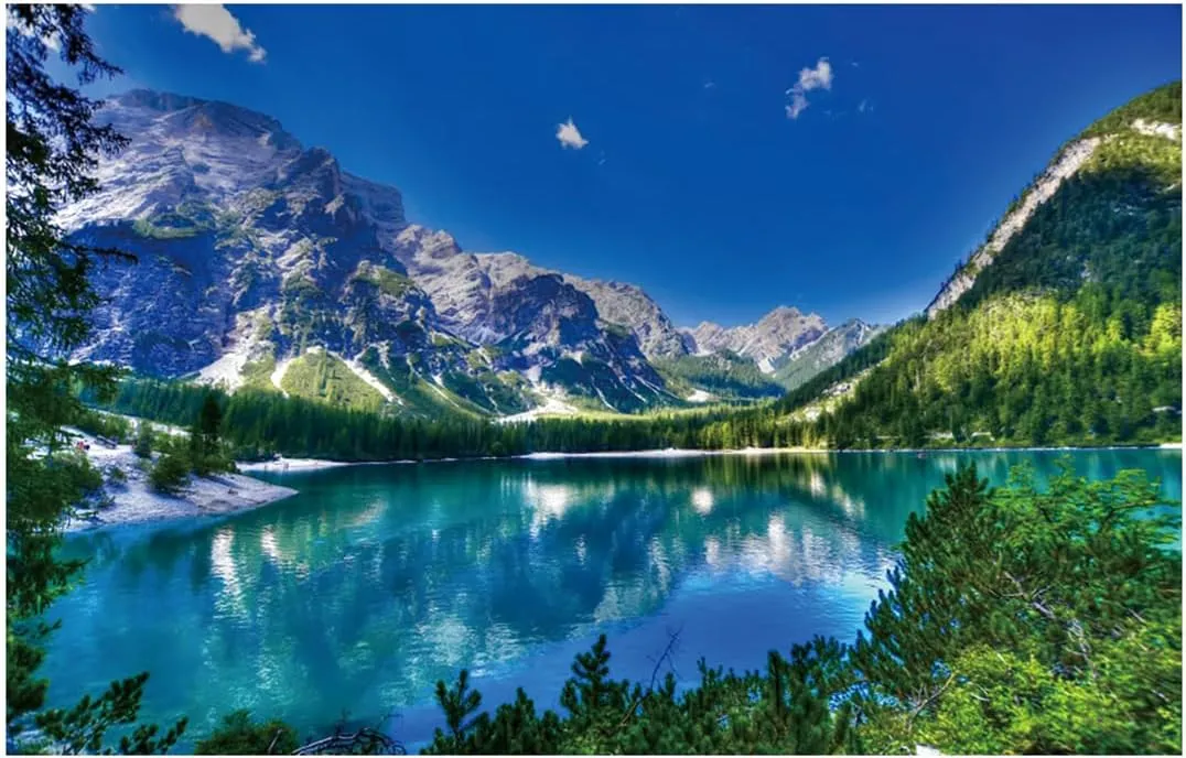 10x8ft Green Natural Mountain Lake Backdrop Green Mountains Clear Lake Trees Nature Scenery Blue Sky Travel Portraits Children Photography Backdrop Photo Props Pretty Nature Scenery Background