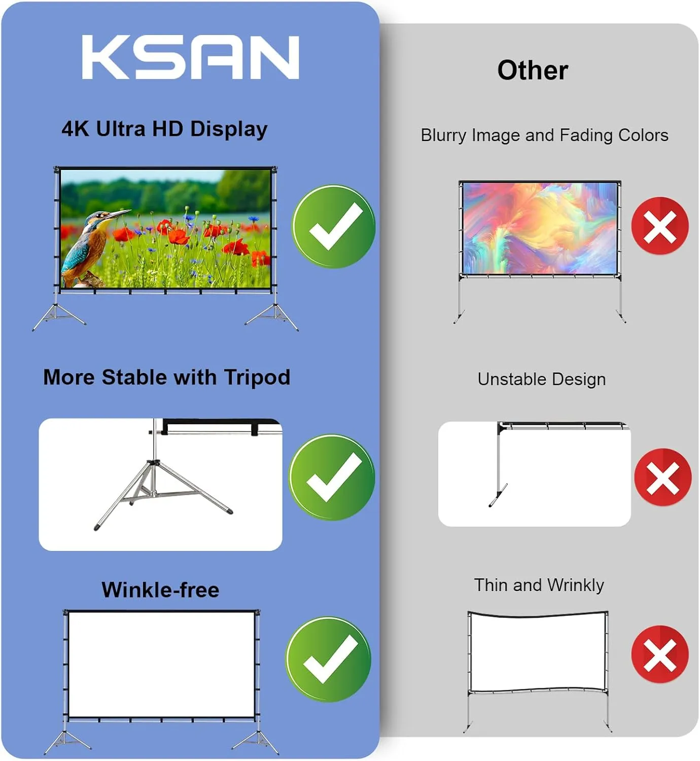 120 inch Projection Screen with Stand, 16:9 Foldable Anti-Crease, Movie Portable Projector Screen with Carrying Bag for Outdoor Indoor Home Theater, Office, Classroom, Party, Games