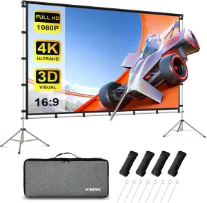 120 inch Projection Screen with Stand, 16:9 Foldable Anti-Crease, Movie Portable Projector Screen with Carrying Bag for Outdoor Indoor Home Theater, Office, Classroom, Party, Games