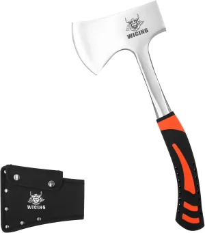 13.8" Hatchet, Camping Axe 1065 High Manganese Steel & Shock Reduction Grip with Nylon Sheath