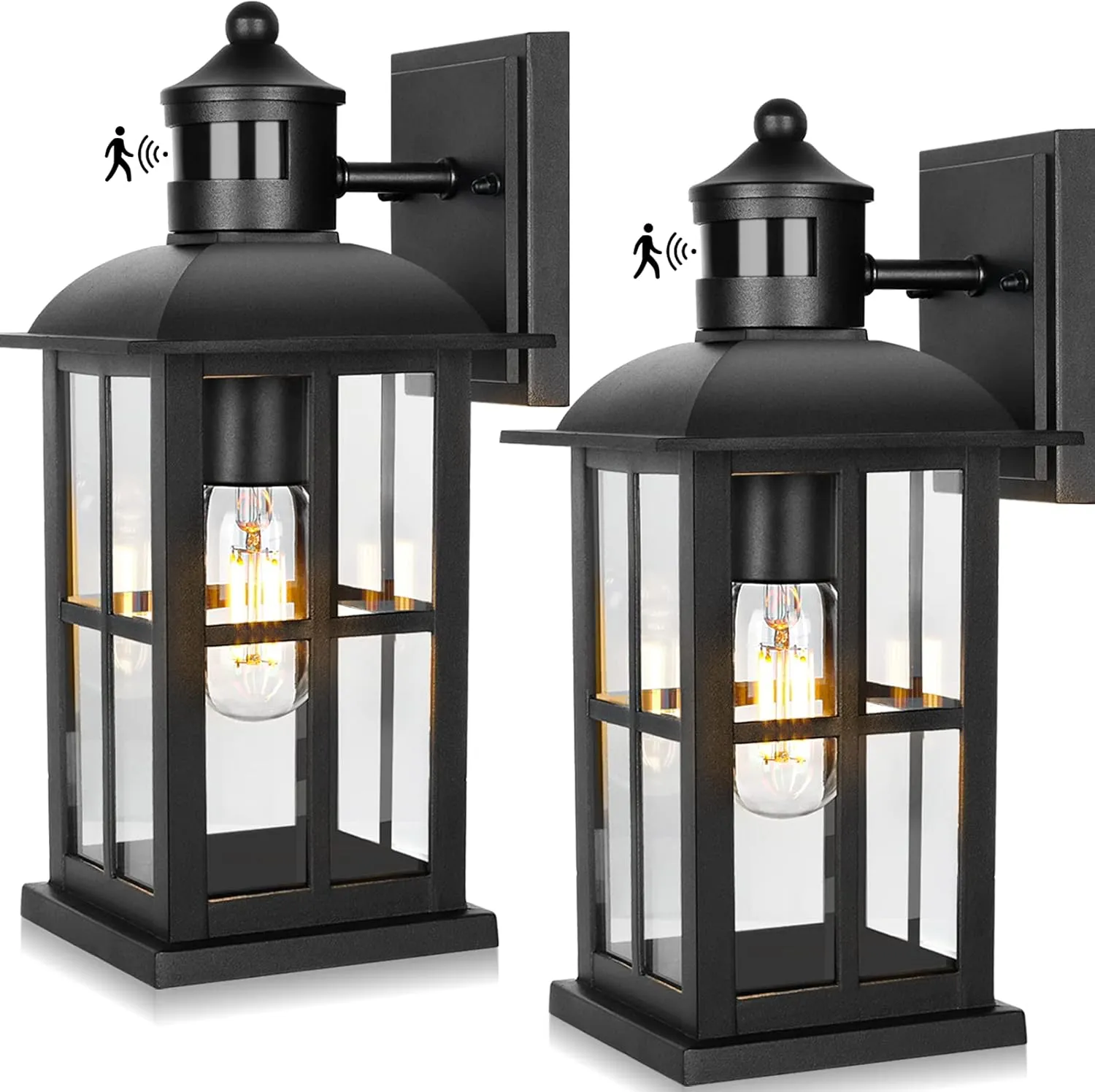 13in Motion Sensor Porch Lights, Anti-Rust 100% Aluminum Dusk to Dawn Outdoor Light Fixtures, Exterior Wall Lanterns Sconce Lighting Black, Outside Lights for House Wall Mount for Entryway Garage