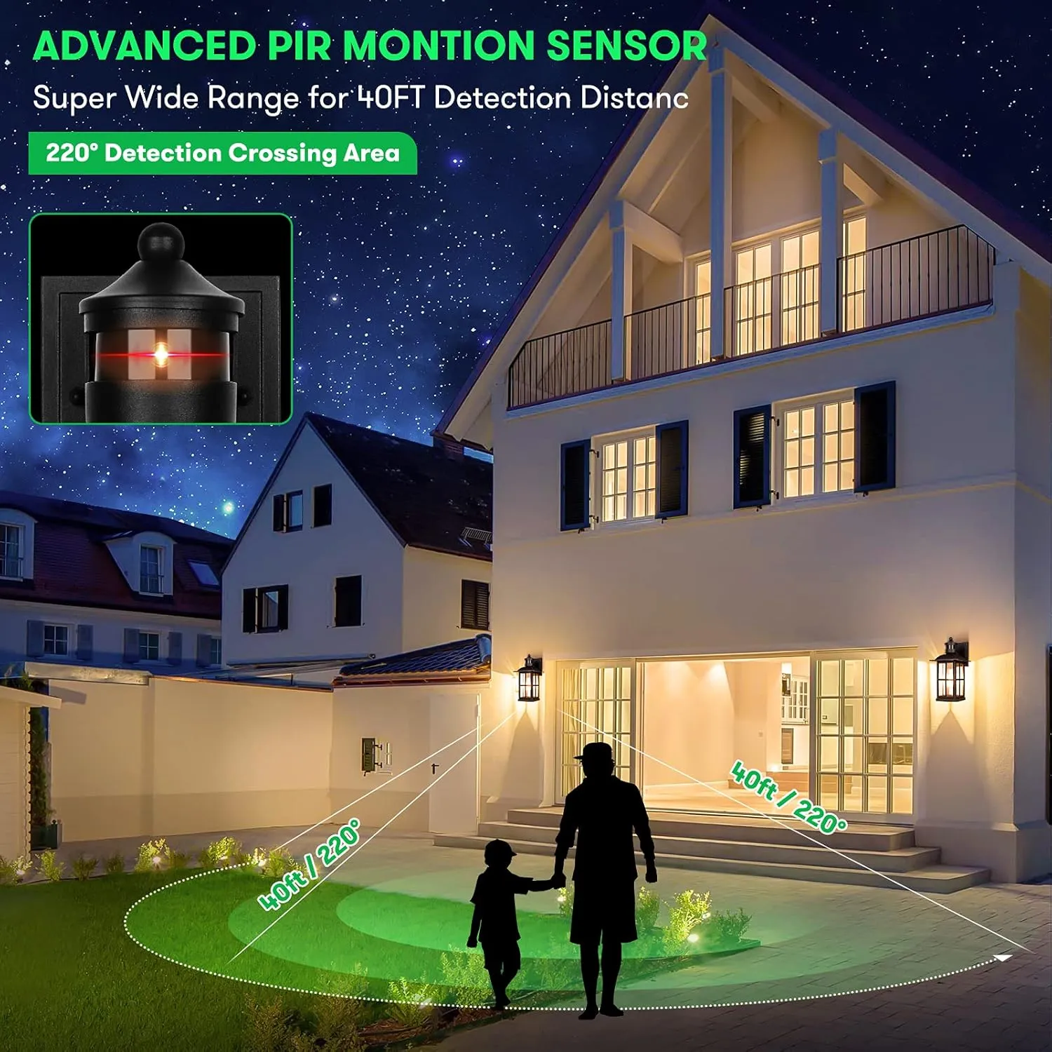 13in Motion Sensor Porch Lights, Anti-Rust 100% Aluminum Dusk to Dawn Outdoor Light Fixtures, Exterior Wall Lanterns Sconce Lighting Black, Outside Lights for House Wall Mount for Entryway Garage