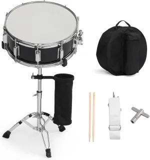 14 x 5.5in Snare Drum Set for Beginners – Student Practice Drum with Drumsticks, Bag, Strap, Mute Pad & Holder – Black Snare for Drum Set or Solo Use