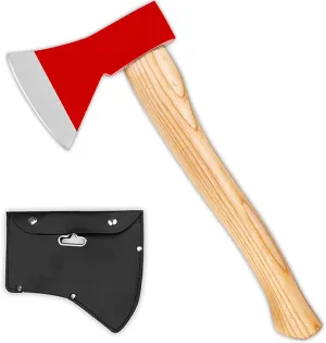 15” Chopping Axe with Sheath, Small Camping Hatchet Hand Axe for Wood Splitting, Outdoor Bushcraft Axe Tools for Hiking Gardening with Anti-Slip Handle