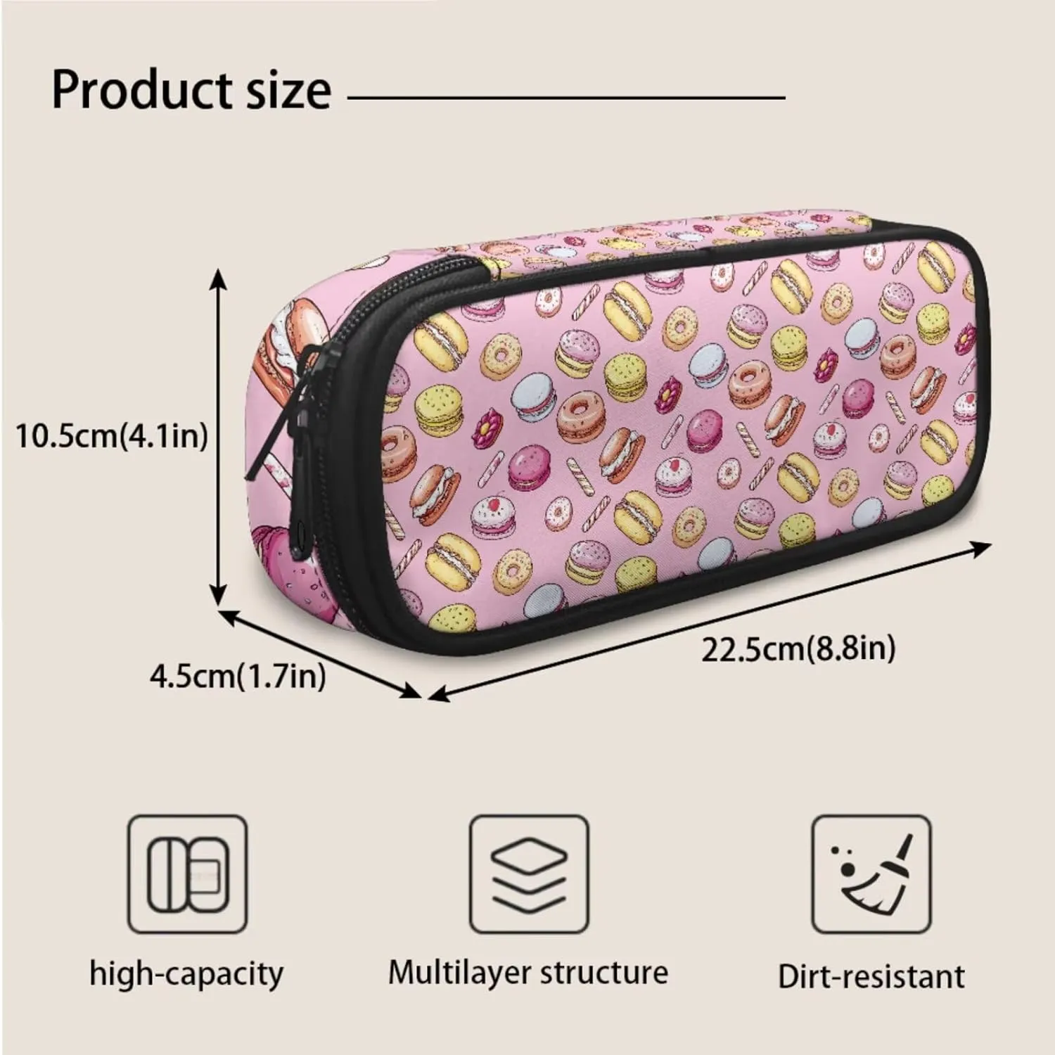 16.9 Inch Backpack Set with Lunch Bag & Pencil Case 3pcs, Lightweight Book Backpack, Tote Bag with Shoulder Strap, Ideal for Students & Outdoor Activities, Burger Donuts Dessert Print
