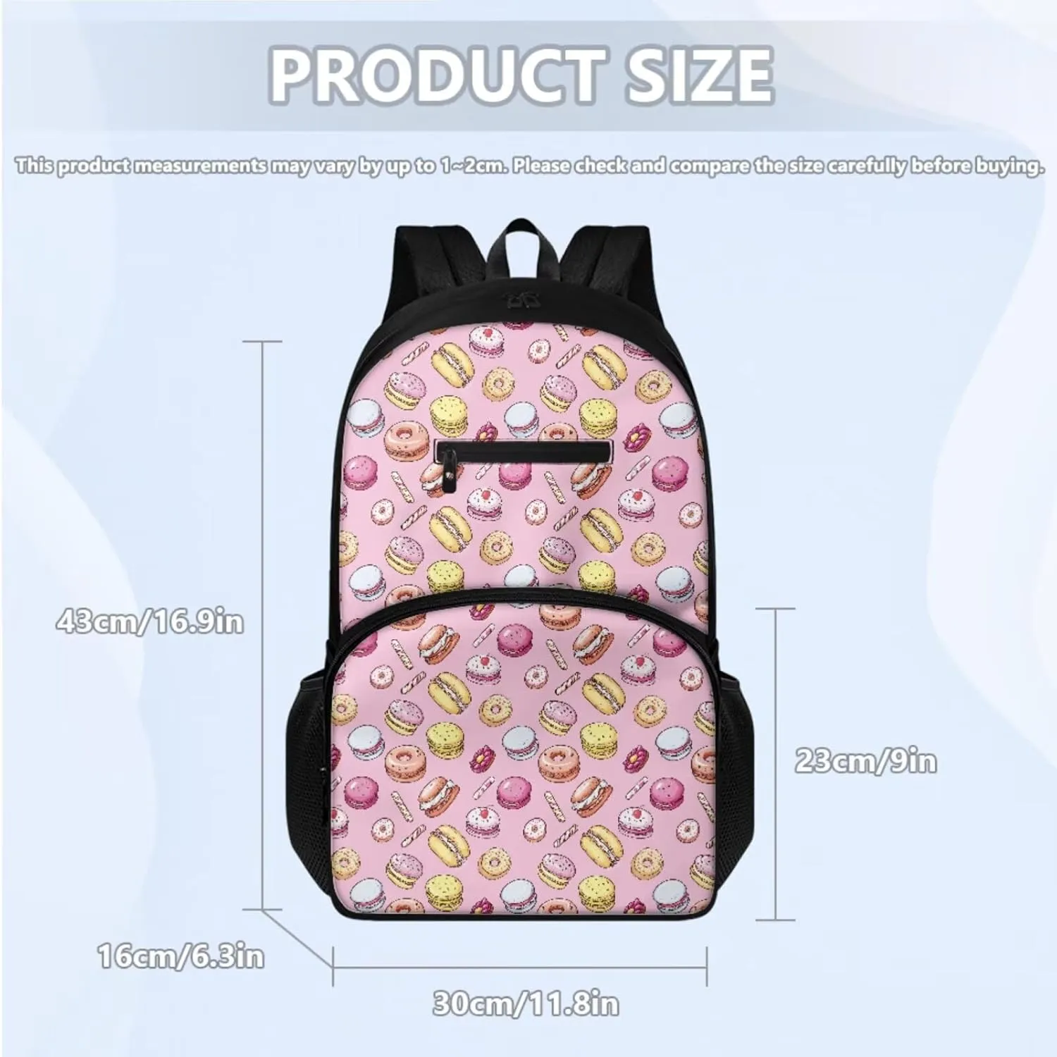 16.9 Inch Backpack Set with Lunch Bag & Pencil Case 3pcs, Lightweight Book Backpack, Tote Bag with Shoulder Strap, Ideal for Students & Outdoor Activities, Burger Donuts Dessert Print