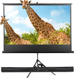 16:9 Projector Screen with Stand, HD Portable Projection Screen for Home and Office, Projector Screen with Carry Bag and Tight Straps, Height Adjustable,Black