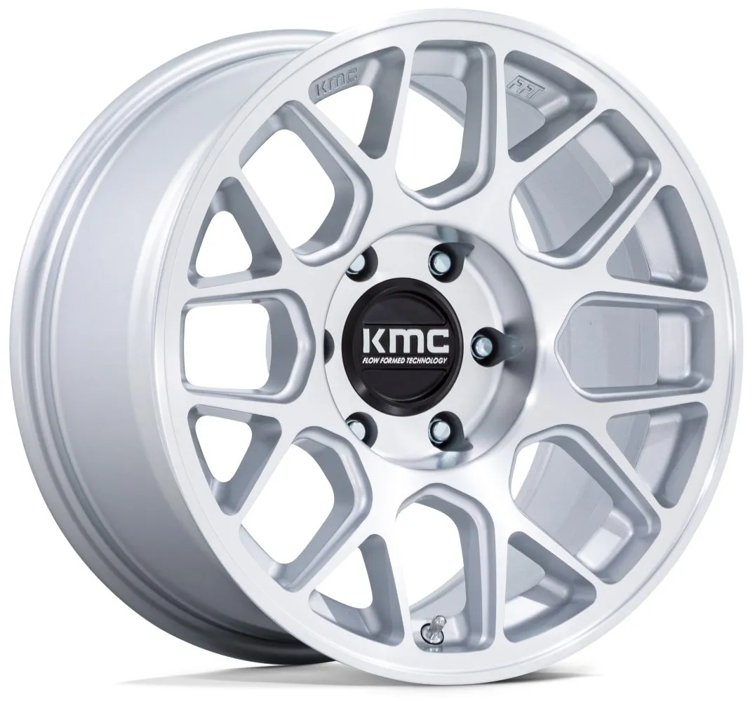 17x8.5 KMC KM730 Hatchet Gloss Silver Machined 6x5.5/139.7 -10mm