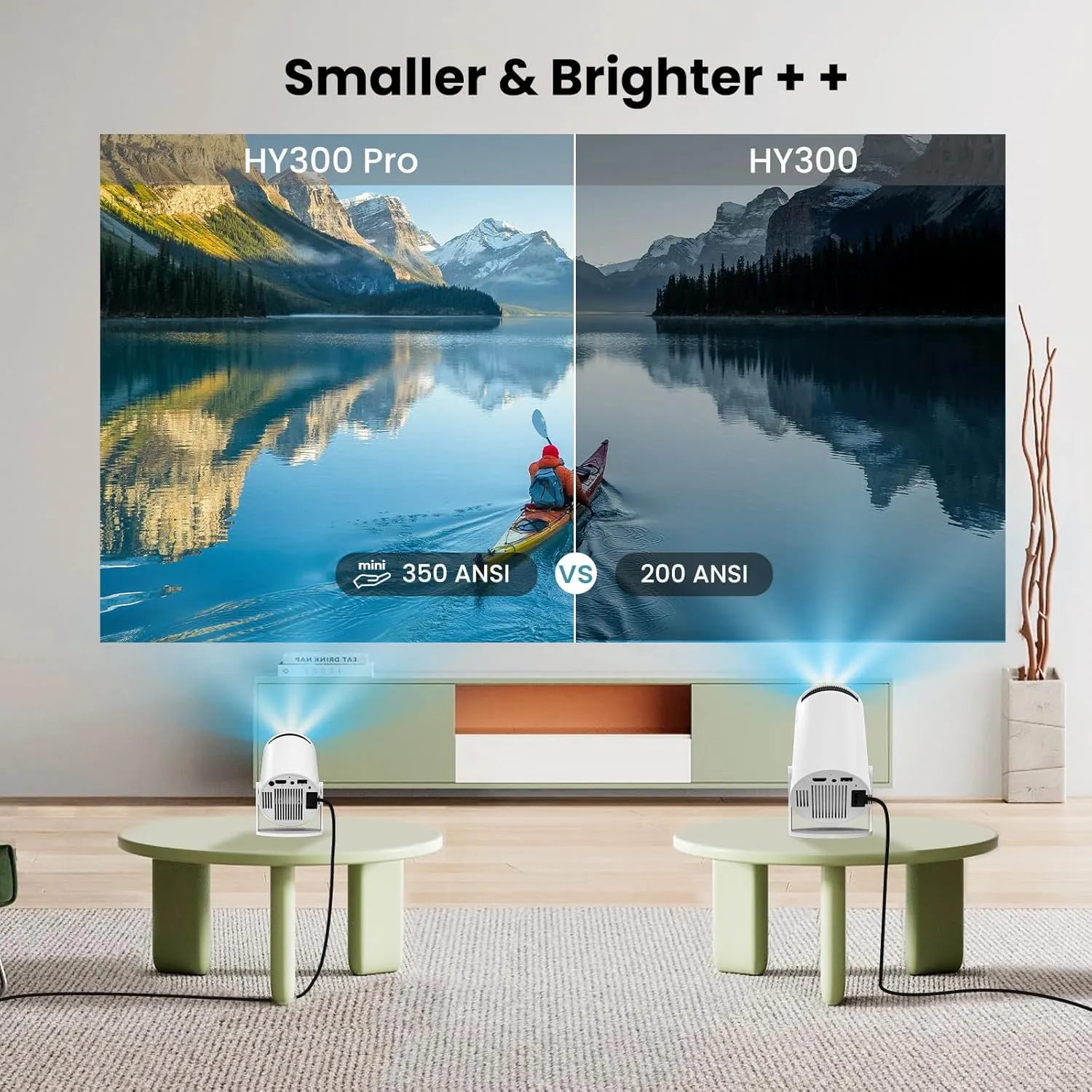 [180°Adjustable Stand] Smart Mini Portable Projector with WiFi and Bluetooth, Auto Keystone Upgraded 350ANSI, Android11.0, Ceiling, Outdoor Use, Compatible with TV Stick Smartphone/HDMI/USB(White）