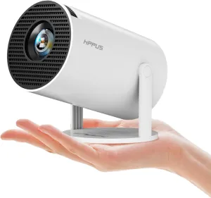 [180°Adjustable Stand] Smart Mini Portable Projector with WiFi and Bluetooth, Auto Keystone Upgraded 350ANSI, Android11.0, Ceiling, Outdoor Use, Compatible with TV Stick Smartphone/HDMI/USB(White）