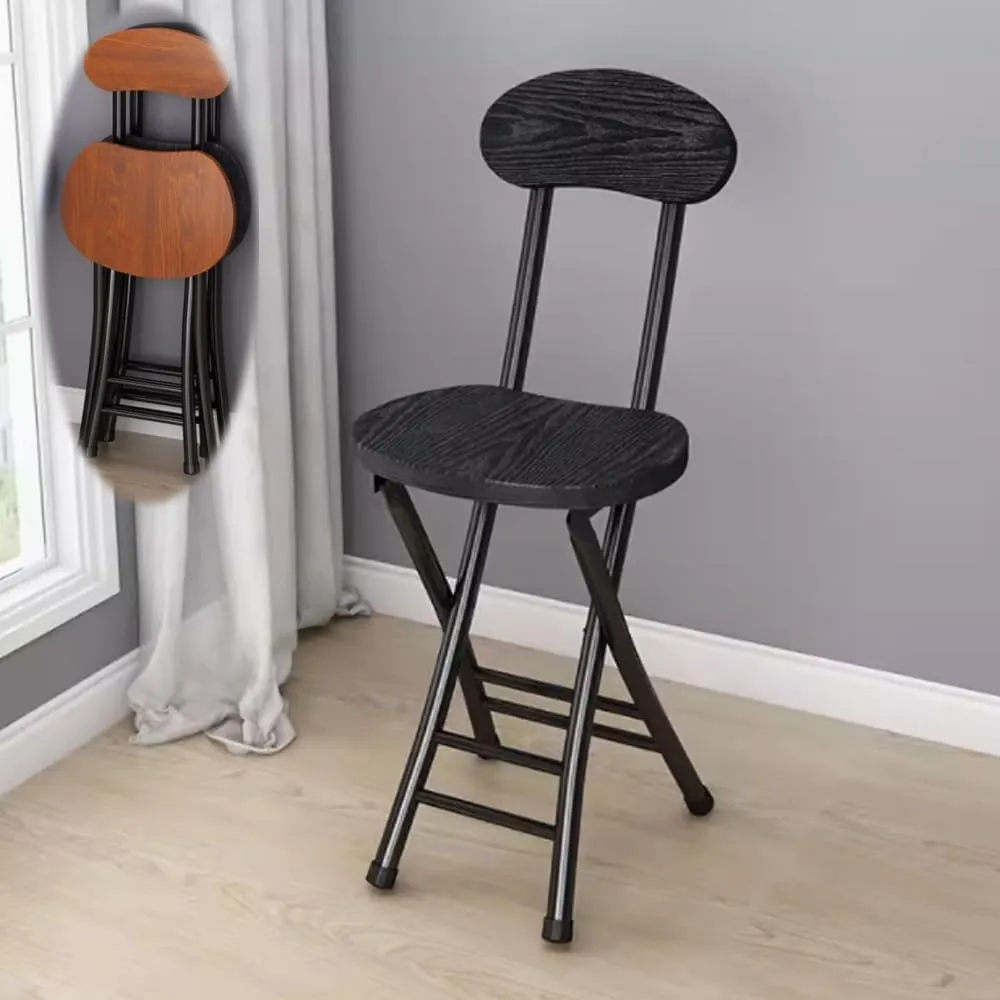 18" Folding Stool with Backrest, Outdoor Travel Stool, Portable Foldable Barstools, for Kitchen/Camping/Fishing/BBQ(Black)