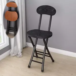 18" Folding Stool with Backrest, Outdoor Travel Stool, Portable Foldable Barstools, for Kitchen/Camping/Fishing/BBQ(Black)