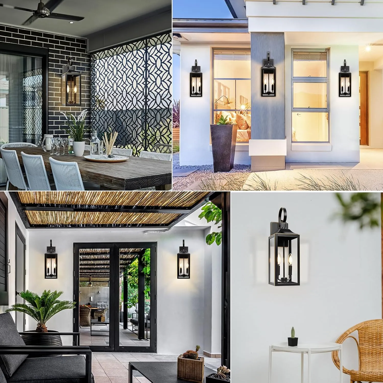 19" Large Outdoor Wall Light - Black Outside Wall Mounted Light Fixture with Gold Trim, Exterior Farmhouse Wall Sconce Lantern, Modern Porch Lighting Exterior Lamp for House 2-Light