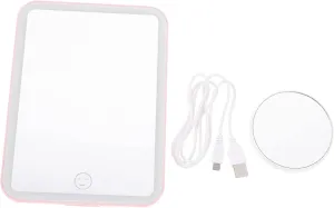 1pc Adjustable Pink LED Makeup Mirror Foldable Tabletop Cosmetic Mirror with Back Hook Stand for Bedroom and Cloakroom for Daily Use