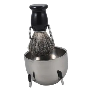 1set Beard Shaving Brush Set with Stand and Foaming Bowl Portable Shaving Tool for Men Handle Premium Quality for Home and Barbershop Use