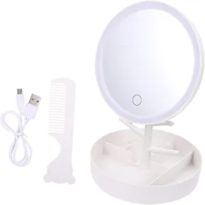 1set Led Makeup Mirror with Storage Tray Convenient Table Mirror with High Definition Material and Built Led Lights for Makeup and Grooming