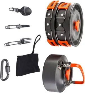 1Set Portable Camping Cookware Durable Cooking Pan Teapot for Outdoor BBQ Hiking Backpacking Orange Essential Camping Cooking Utensils for People