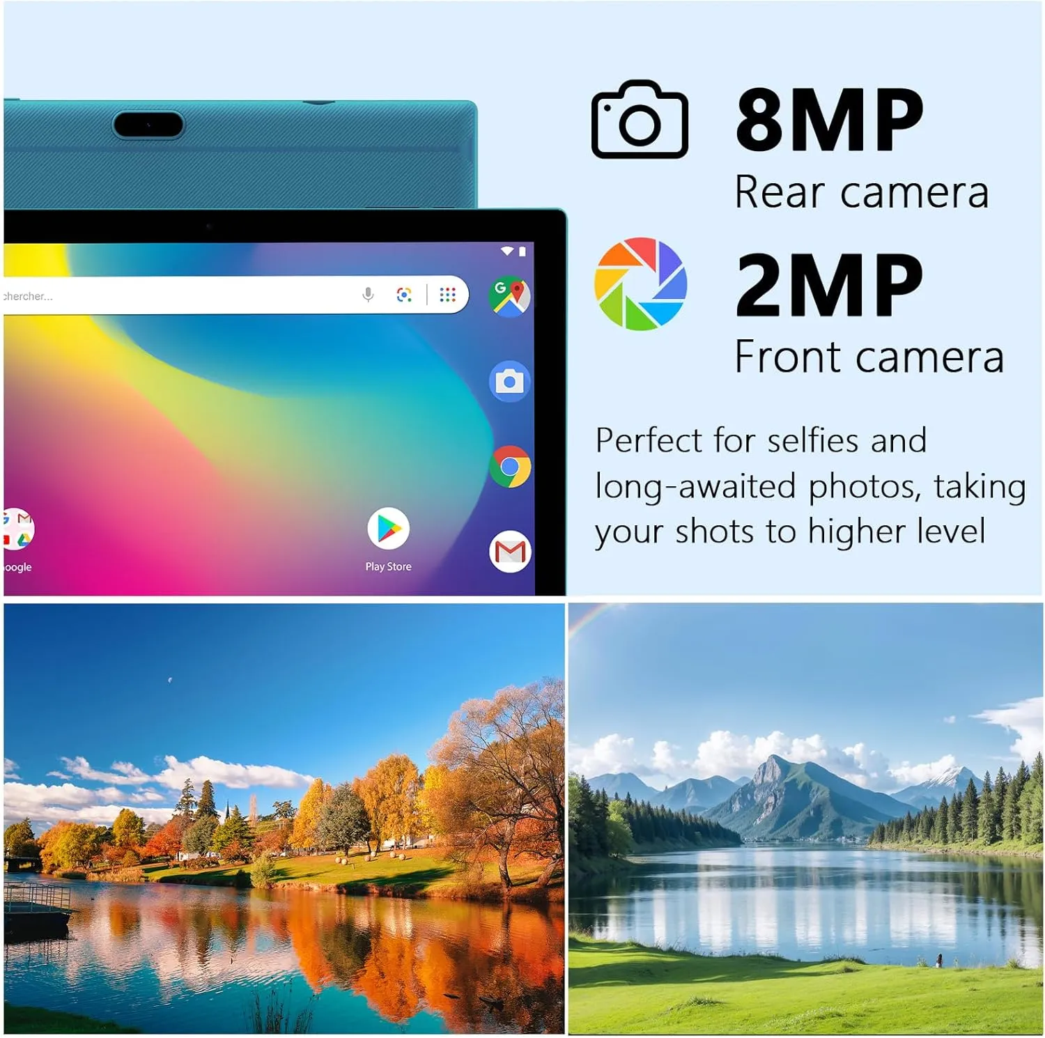 2 in 1 Tablet 10 Inch Android 14 OS Tableta, Tablets with Keyboard, Mouse, Case, Stylus, 64GB ROM 8GB RAM, 2MP 8MP Dual Camera, Quad Core Processor, 6000mAh Battery, 10.1 in FHD Tab Navy.