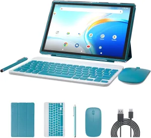 2 in 1 Tablet 10 Inch Android 14 OS Tableta, Tablets with Keyboard, Mouse, Case, Stylus, 64GB ROM 8GB RAM, 2MP 8MP Dual Camera, Quad Core Processor, 6000mAh Battery, 10.1 in FHD Tab Navy.