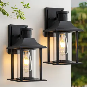2 Pack Motion Sensor Outdoor Lights Wall Mount, Dusk to Dawn Exterior Light Fixture.Anti-Rust Outdoor Lantern for Front Porch.Waterproof Black Outdoor Wall Sconce Lantern for Garage.