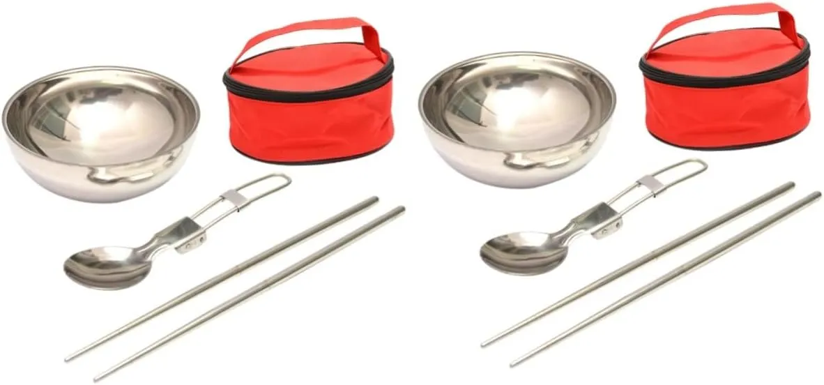 2 Sets Picnic Utensils Set Camping Bowl Spoon Lightweight Folding Silverware for Outdoor