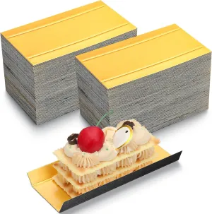 200 Pcs 200 Pcs Mini Rectangular Foldable Paper Cardboard Cake Board Plates Bulk Mini Mousse Cake Bases Cardboards for Dessert Pastry Display Trays (Gold,Black)