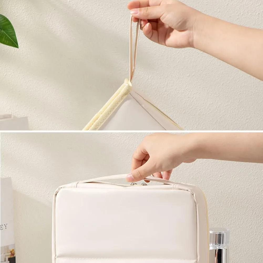 2025 Releveantoe Standing Makeup Bag – Portable, Large Capacity, Stand Up Makeup Bag, Multiple Compartments Keep Makeup And Tools Neatly Sorted (Beige-Oxford, Only Bag)