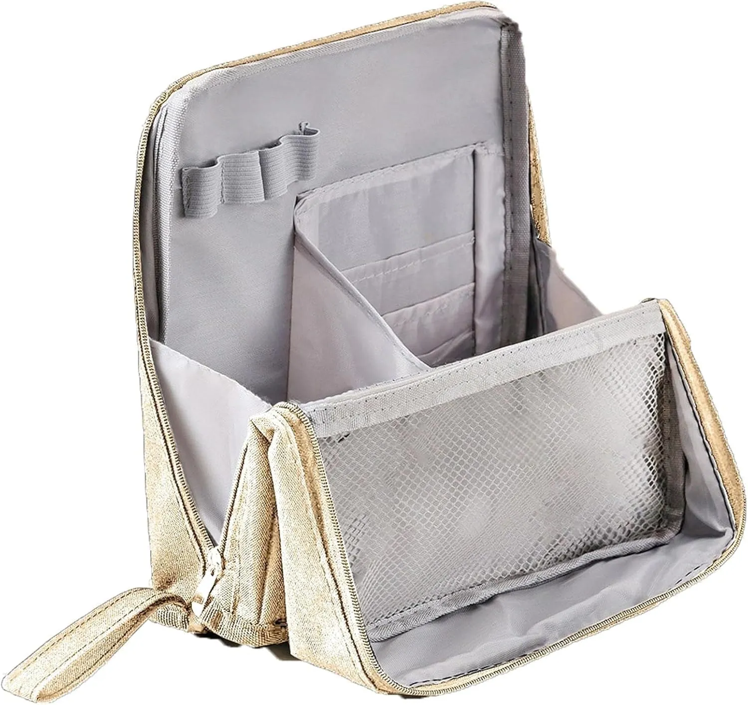 2025 Releveantoe Standing Makeup Bag – Portable, Large Capacity, Stand Up Makeup Bag, Multiple Compartments Keep Makeup And Tools Neatly Sorted (Beige-Oxford, Only Bag)