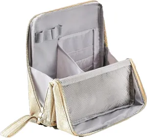 2025 Releveantoe Standing Makeup Bag – Portable, Large Capacity, Stand Up Makeup Bag, Multiple Compartments Keep Makeup And Tools Neatly Sorted (Beige-Oxford, Only Bag)