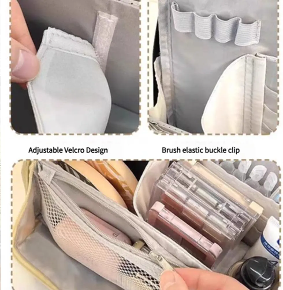 2025 Releveantoe Standing Makeup Bag – Portable, Large Capacity, Stand Up Makeup Bag, Multiple Compartments Keep Makeup And Tools Neatly Sorted (Beige-Oxford, Only Bag)