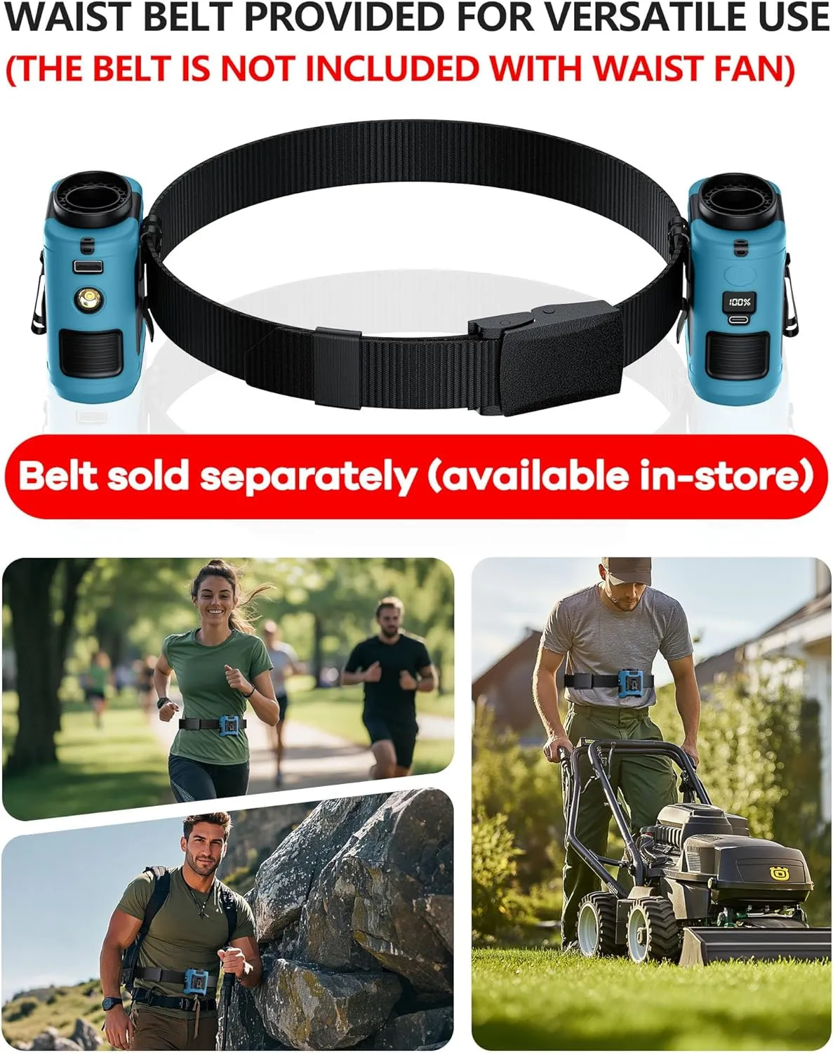 2025 Upgrade Portable Waist Fan Clip on 10000mAh Body Wearable Belt Clip Fan Undershirt Personal Cooling Neck Fans with 5 Speeds Flashlight&Power Bank 40H Cooling For Outdoor Camping Travel (Blue)