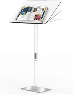 24' X 16' Clear Acrylic Podium Stand,Angle Adjustable Lectern Portable Podium Stand with Wide Large Curved Desktop,Multi-Function Pulpits for Churches,Classroom, Concert,Speech ,Weddings and Store