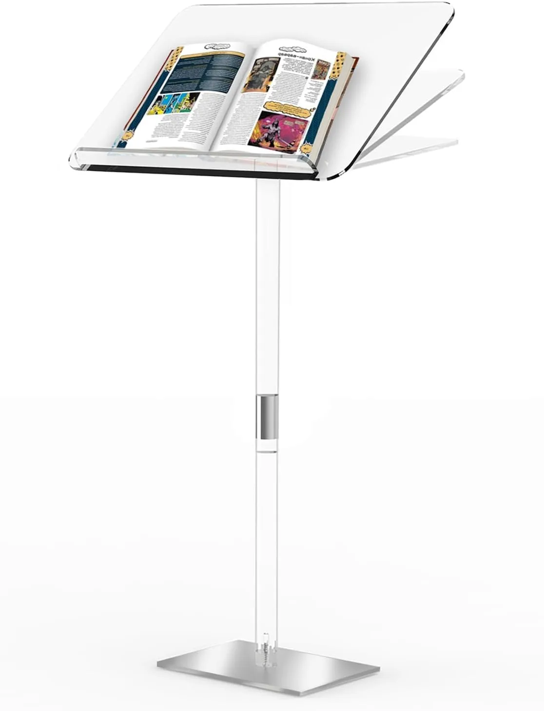 24' X 16' Clear Acrylic Podium Stand,Angle Adjustable Lectern Portable Podium Stand with Wide Large Curved Desktop,Multi-Function Pulpits for Churches,Classroom, Concert,Speech ,Weddings and Store