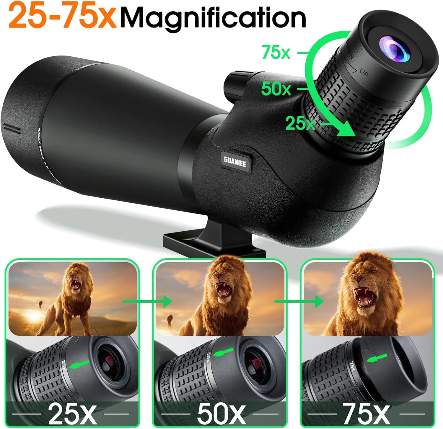 25-75x80 Spotting Scope for Target Shooting with Upgraded Tripod Carrying Bag and Phone Adapter Spotter Scope for Bird Watching, Wildlife Viewing Camo
