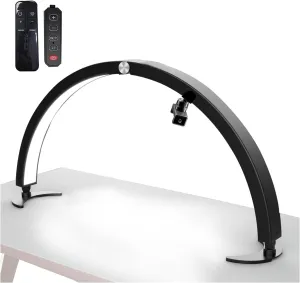 29IN Half Moon Nail Desk Light with Phone Holder – 40W Nail Tech Lamp, Cool/Warm Lighting, Adjustable Brightness, Remote & Wired Control – Perfect for Beauty, Eyelashes, and Crafts (Black)