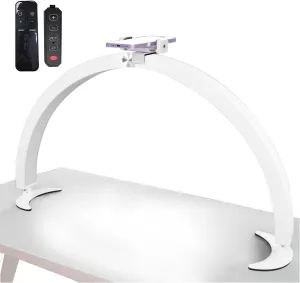 29IN Half Moon Nail Desk Light with Phone Holder – 40W Nail Tech Lamp, Cool/Warm Lighting, Adjustable Brightness, Remote & Wired Control – Perfect for Beauty, Eyelashes, and Crafts (White)