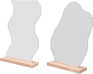 2pcs Aesthetic Makeup Mirrors Frameless Desktop Mirrors with Sturdy Wooden Base for Makeup Vanity Bedroom Office Travel High-Definition Reflection for Detail Clarity