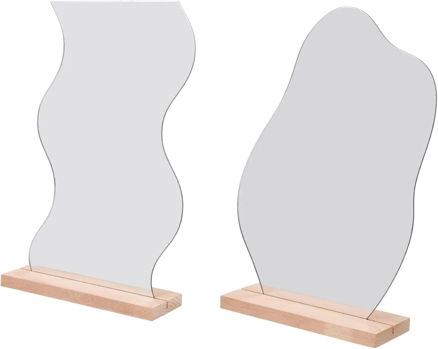 2pcs Aesthetic Makeup Mirrors Frameless Desktop Mirrors with Sturdy Wooden Base for Makeup Vanity Bedroom Office Travel High-Definition Reflection for Detail Clarity