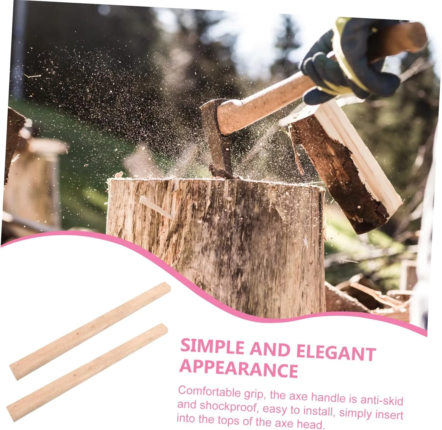 2pcs Hatchet Handles Replacement Wooden Axe Handle Flat Design for Camping Practical Broad Axe Replacement Comfortable Grip for Outdoor Use High Workmanship