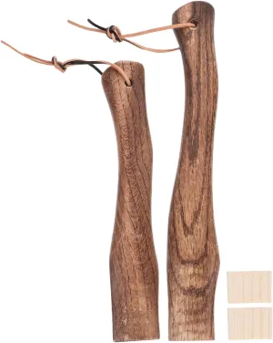 2Pcs Short Curved Solid Wood Axe Handles with Hanging Holes Ergonomic Design for Hatchet Replacement Durable Versatile for Outdoor Activities and Quick Tasks