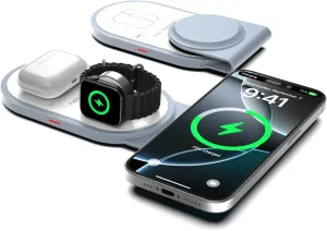3 in 1 Foldable Charging Station for Apple Multiple Devices, Fast Wireless Charger Travel Stand-Magnetic Charging Pad Compatible with iPhone 16/15/14/13/12,for Apple Watch Series & Airpods 4 3 2 Pro
