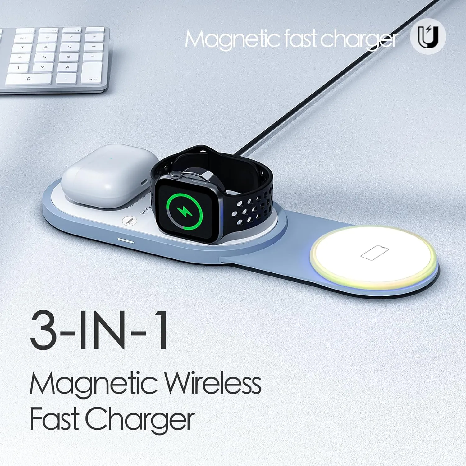 3 in 1 Foldable Charging Station for Apple Multiple Devices, Fast Wireless Charger Travel Stand-Magnetic Charging Pad Compatible with iPhone 16/15/14/13/12,for Apple Watch Series & Airpods 4 3 2 Pro