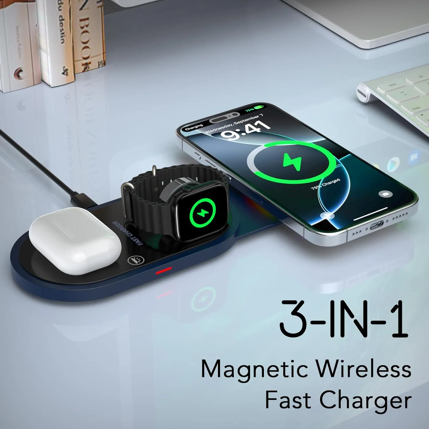 3 in 1 Foldable Charging Station for Apple Multiple Devices, Fast Wireless Charger Travel Stand-Magnetic Charging Pad Compatible with iPhone 16/15/14/13/12,for Apple Watch Series & Airpods 4 3 2 Pro