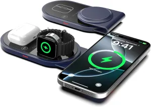 3 in 1 Foldable Charging Station for Apple Multiple Devices, Fast Wireless Charger Travel Stand-Magnetic Charging Pad Compatible with iPhone 16/15/14/13/12,for Apple Watch Series & Airpods 4 3 2 Pro
