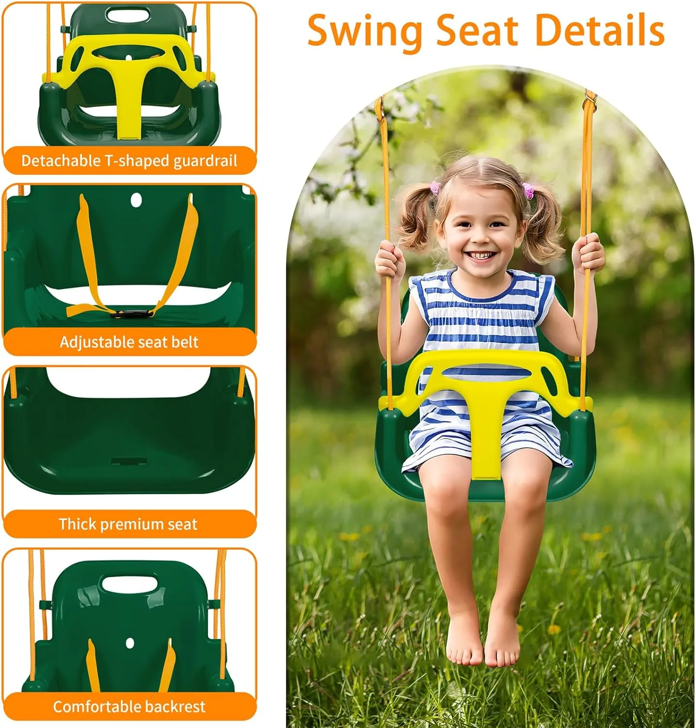 3-in-1 Toddler Swing Set, Foldable Baby Swing with Stand, Indoor & Outdoor Kids Swings Sets, Multifunctional Swings for Home Backyard, Easy to Install and Store (Dark Green)