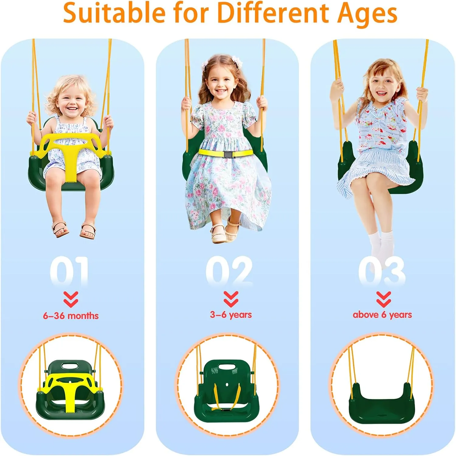 3-in-1 Toddler Swing Set, Foldable Baby Swing with Stand, Indoor & Outdoor Kids Swings Sets, Multifunctional Swings for Home Backyard, Easy to Install and Store (Dark Green)