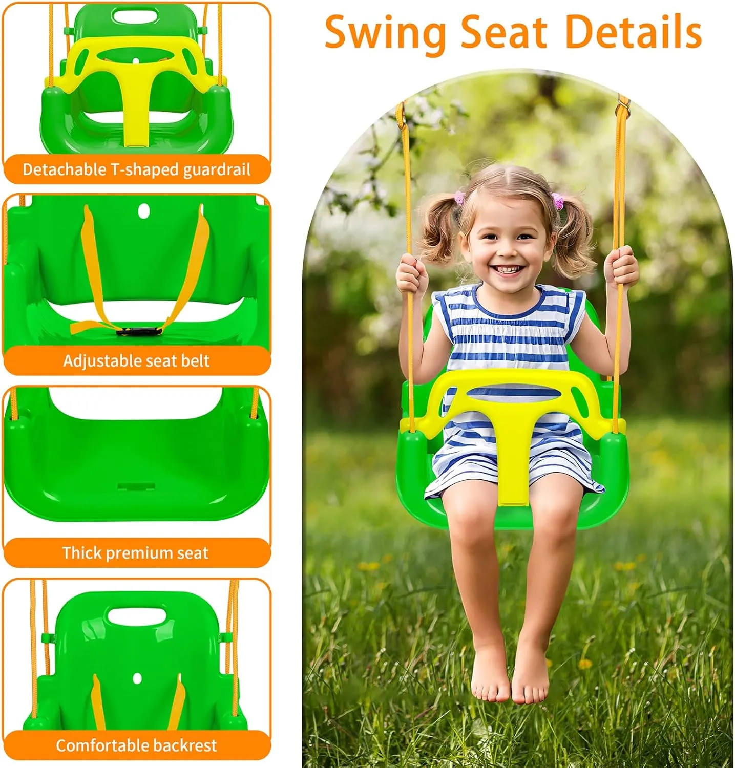 3-in-1 Toddler Swing Set, Foldable Baby Swing with Stand, Indoor & Outdoor Kids Swings Sets, Multifunctional Swings for Home Backyard, Easy to Install and Store (Green)